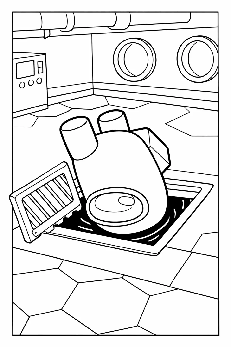 Among Us crewmate in spacesuit diving into an open floor vent with legs sticking up