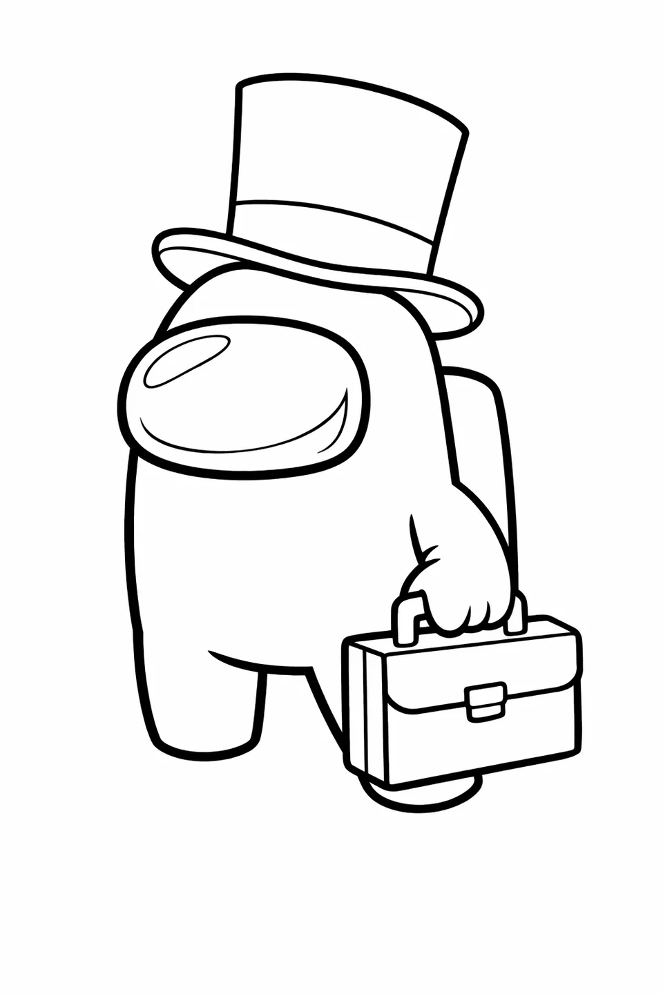 Among Us crewmate in spacesuit wearing a top hat and holding a briefcase