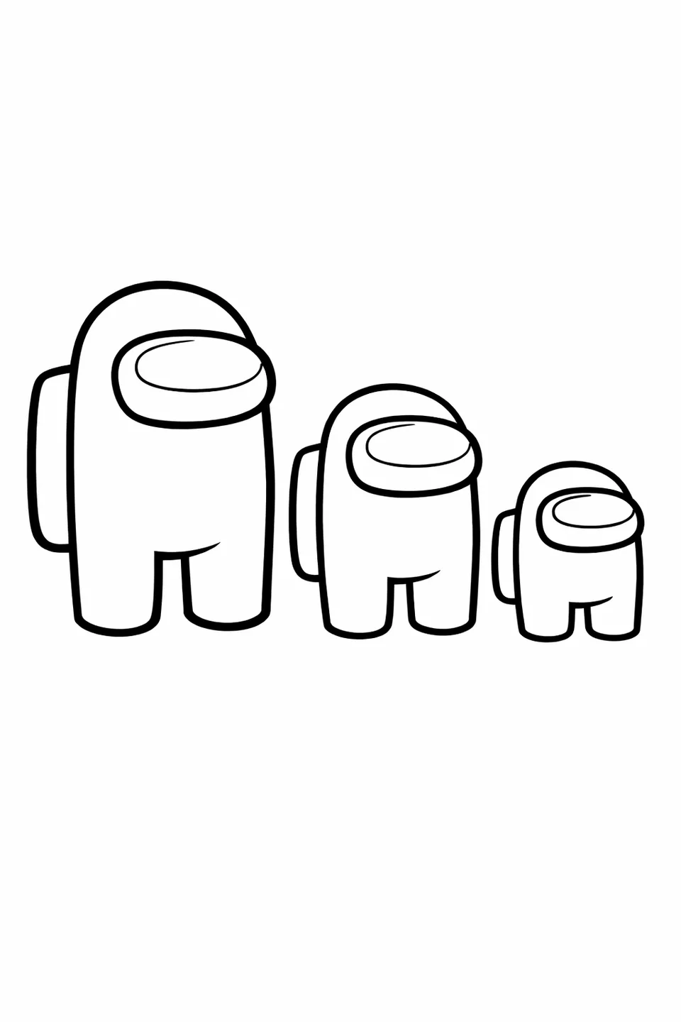 Three Among Us crewmates in spacesuits lined up side by side facing forward