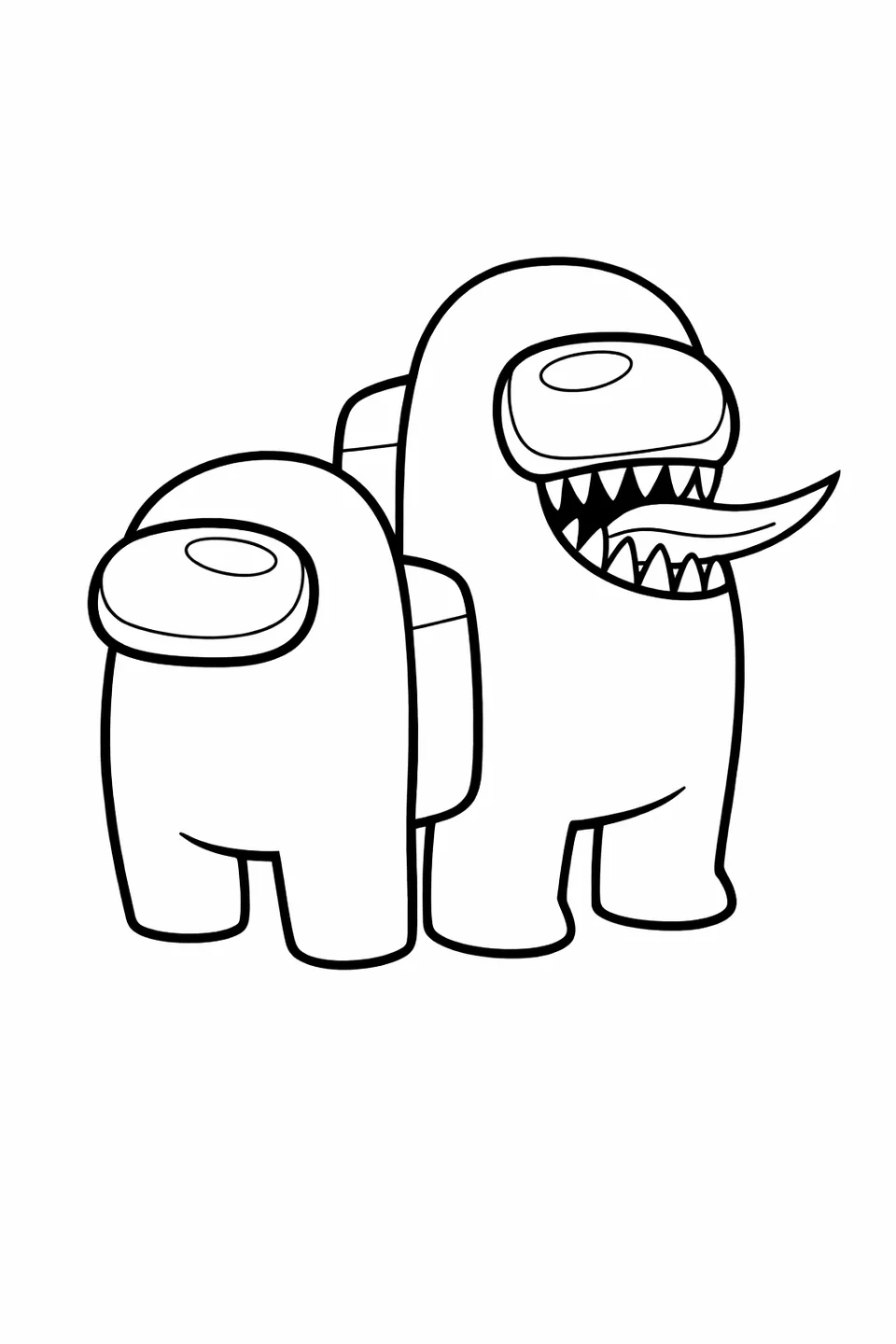 Among Us crewmate and impostor in spacesuits standing back to back facing opposite directions