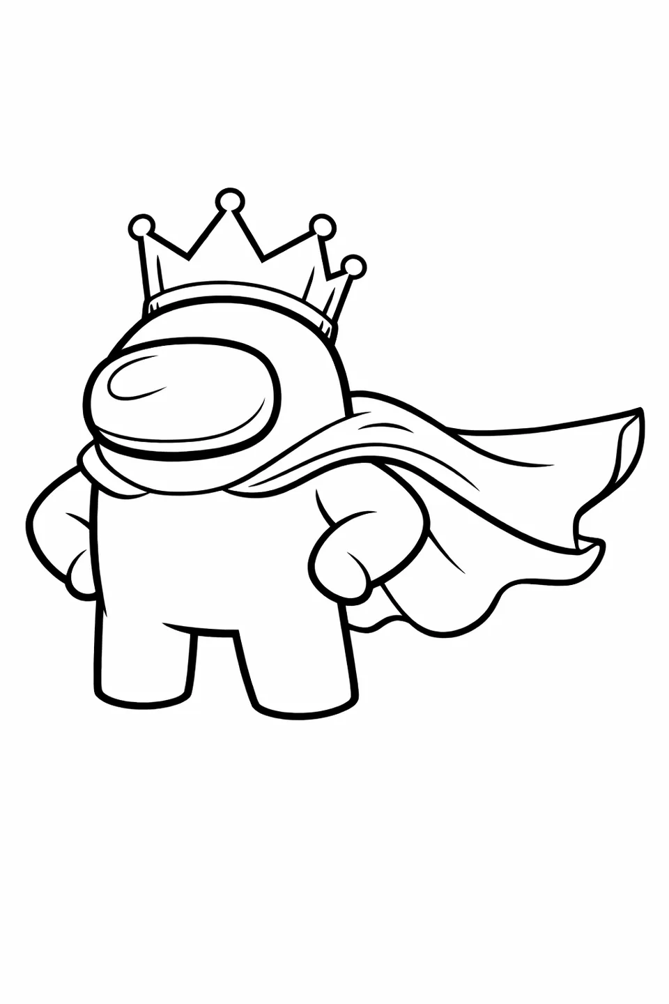 Among Us crewmate in spacesuit wearing a crown with a cape spread wide behind it