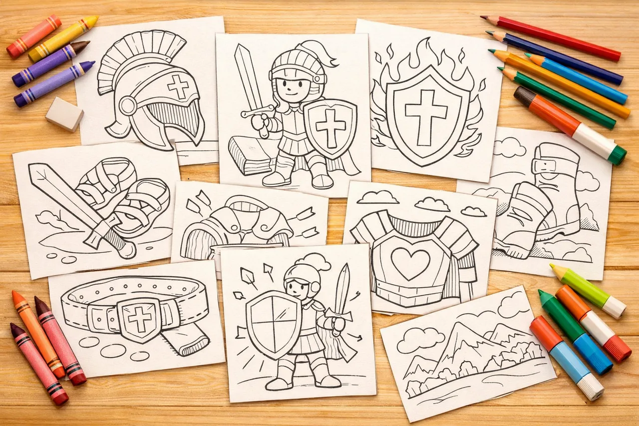 Armor of God coloring pages cover collage