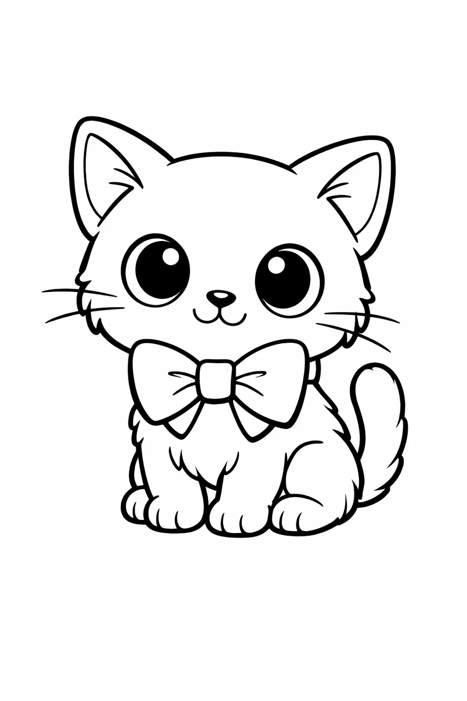 大きな蝶ネクタイをつけた赤ちゃん子猫がまっすぐ座っている