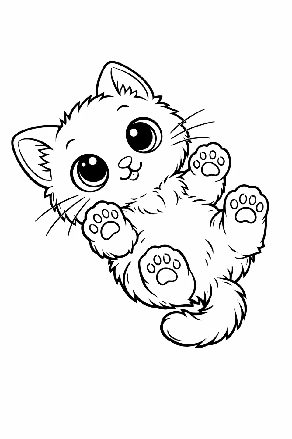 子猫が仰向けになって、4本の足を空中に上げています