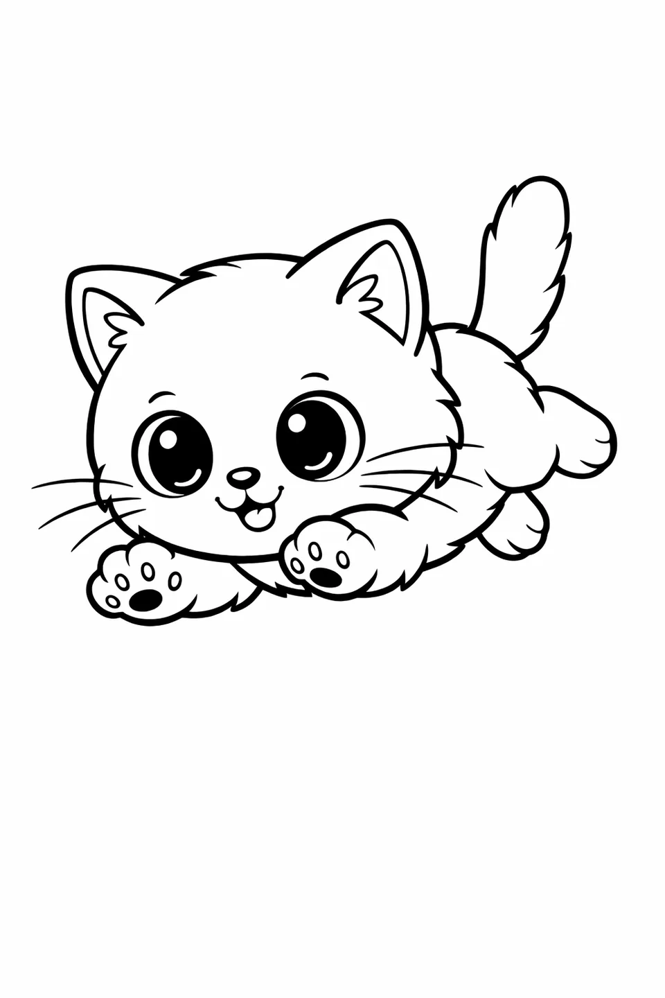 空中で飛びかかる瞬間、4本 all 足を地面から離し、前足を伸ばしている子猫