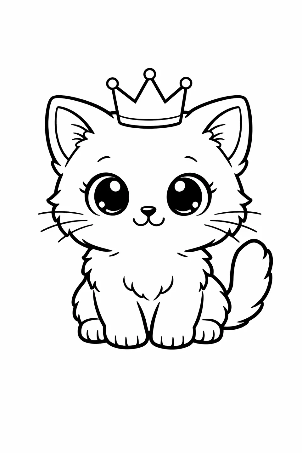 頭に小さな3つの尖りがある王冠を乗せてまっすぐに座っている子猫