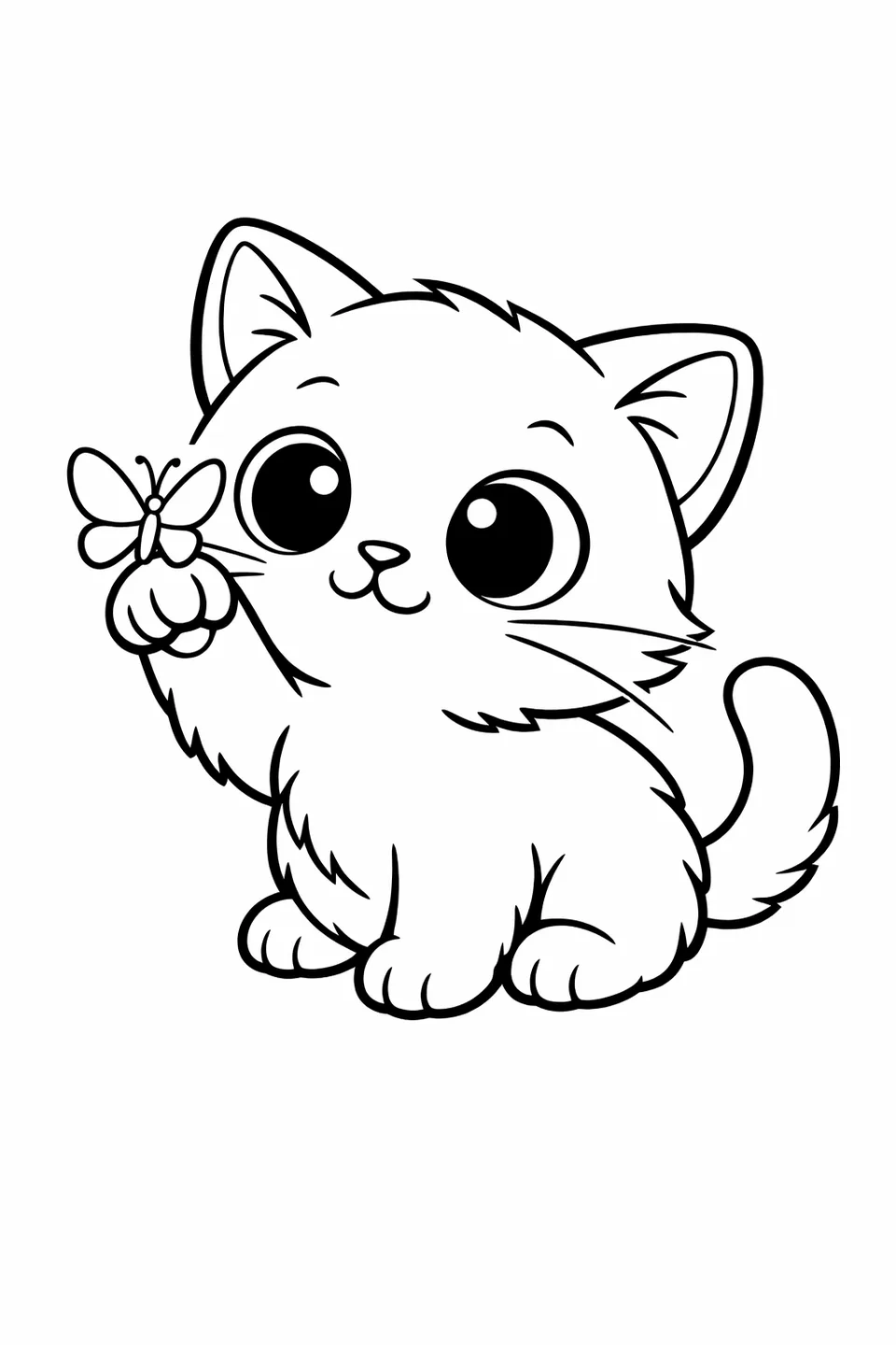 子猫が小さな蝶を片方の前足の先に乗せている