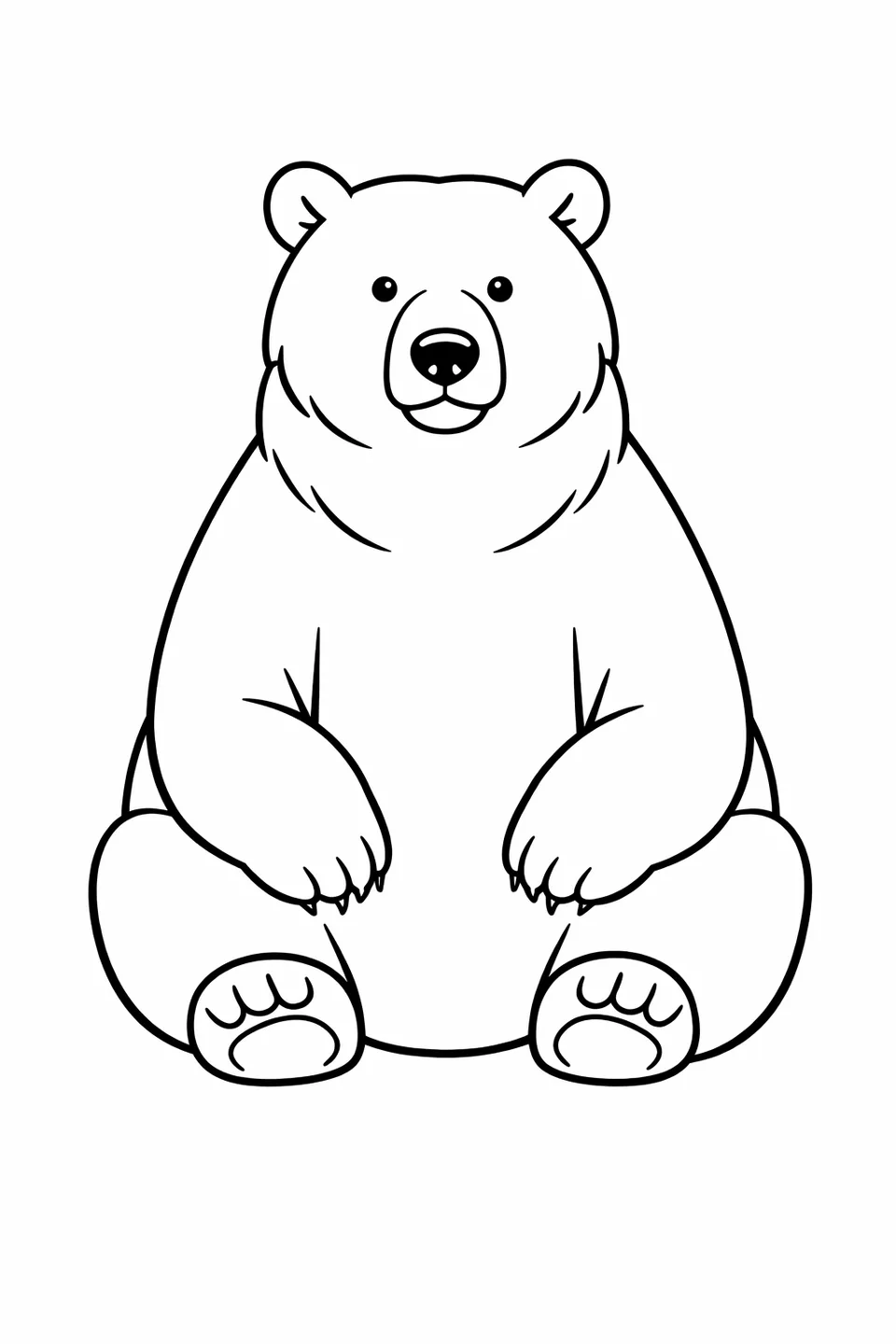 Simple line art of a grizzly bear sitting upright facing forward with paws resting on its knees