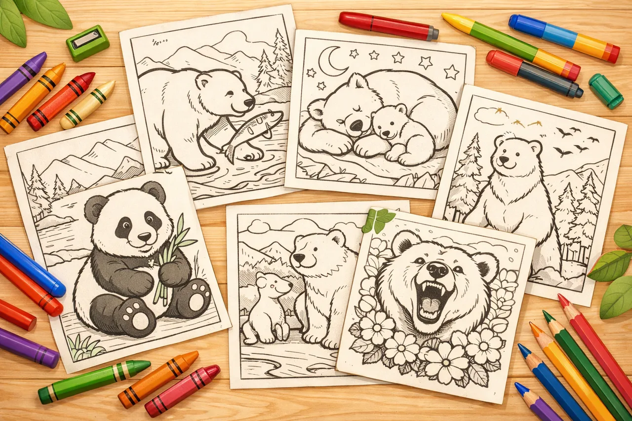 Bears for Adults coloring pages cover collage