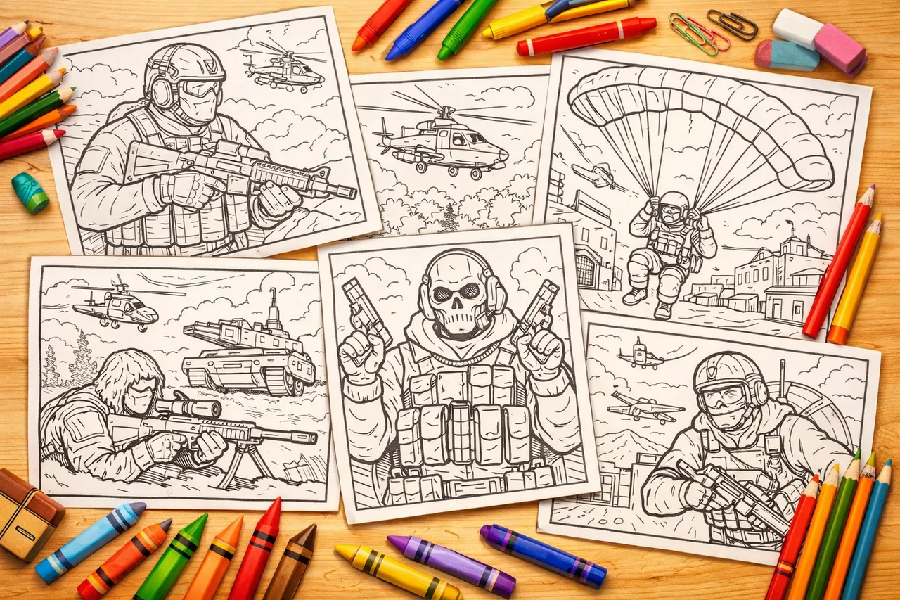 Call of Duty coloring pages cover collage