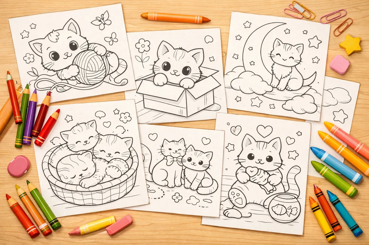 Cats coloring pages cover collage