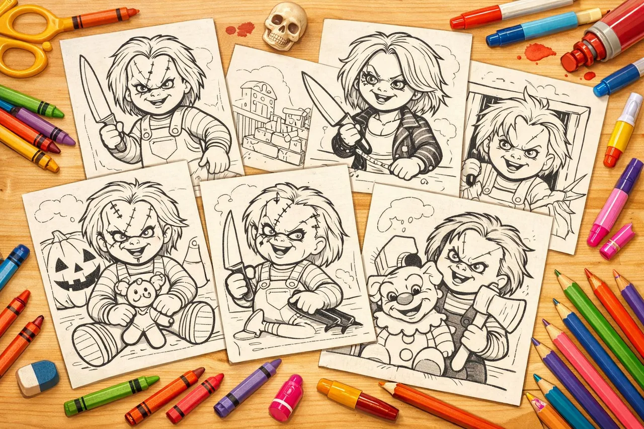 Chucky coloring pages cover collage