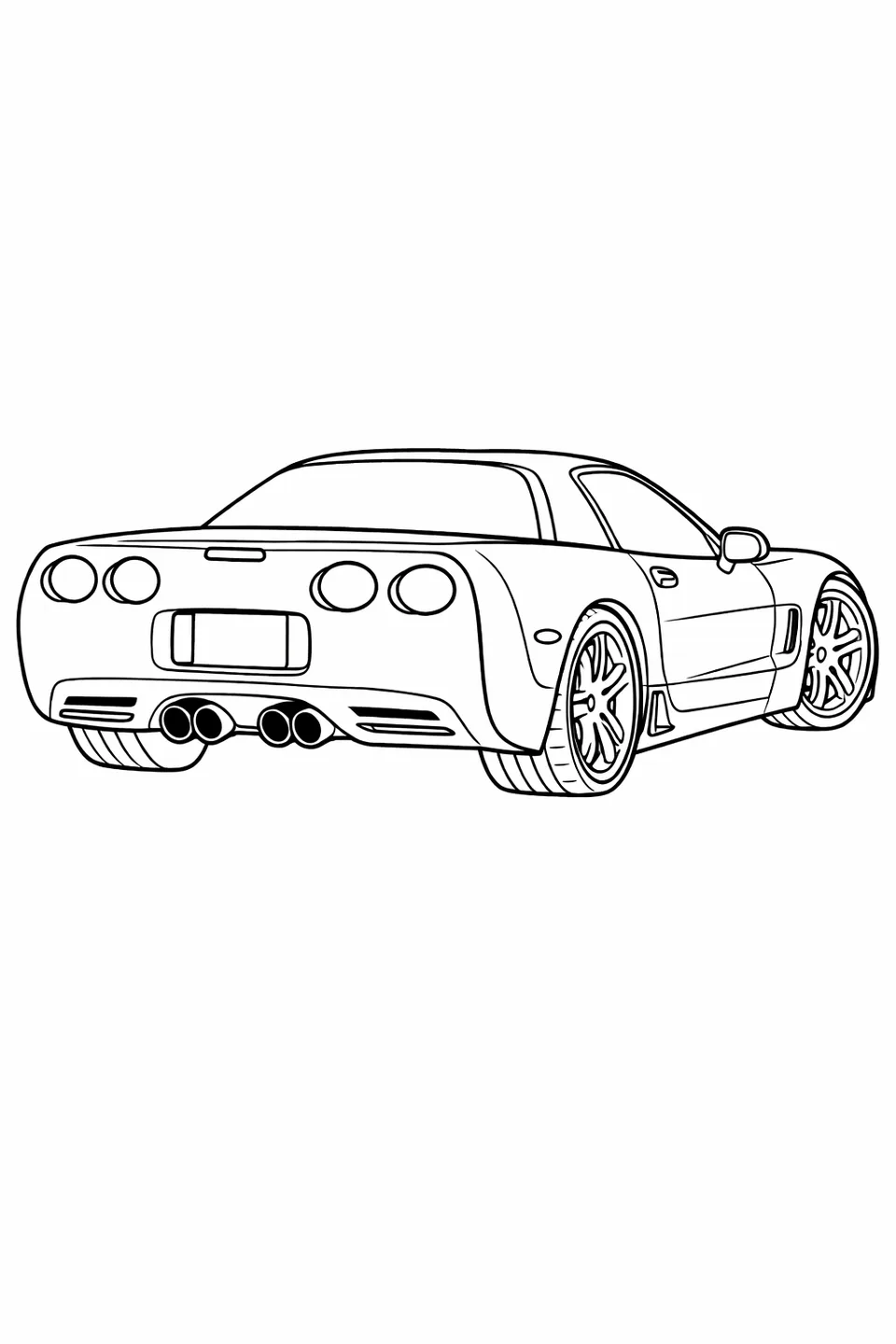 Rear three-quarter view line drawing of a Corvette C5 Z06 showing twin exhaust tips and four round taillights