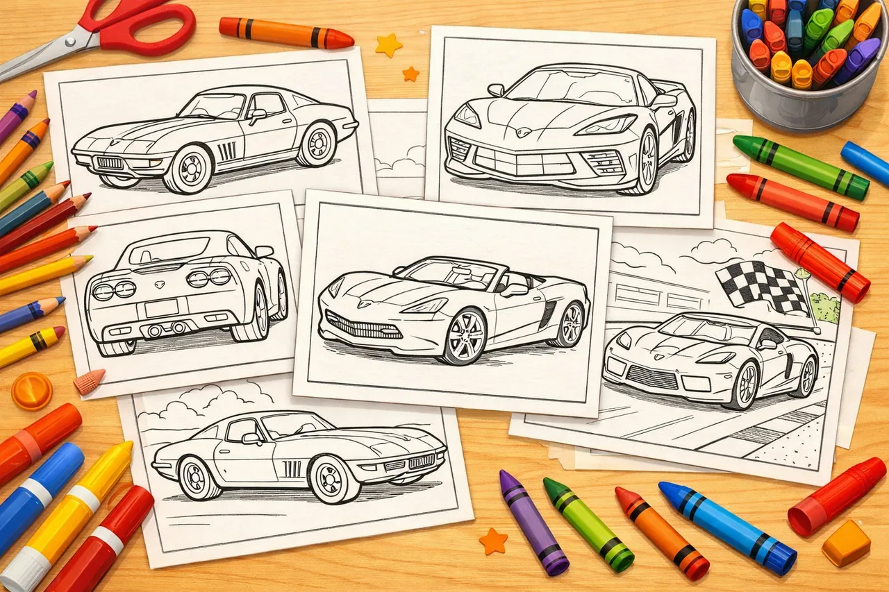 Chevrolet Corvette coloring pages cover collage