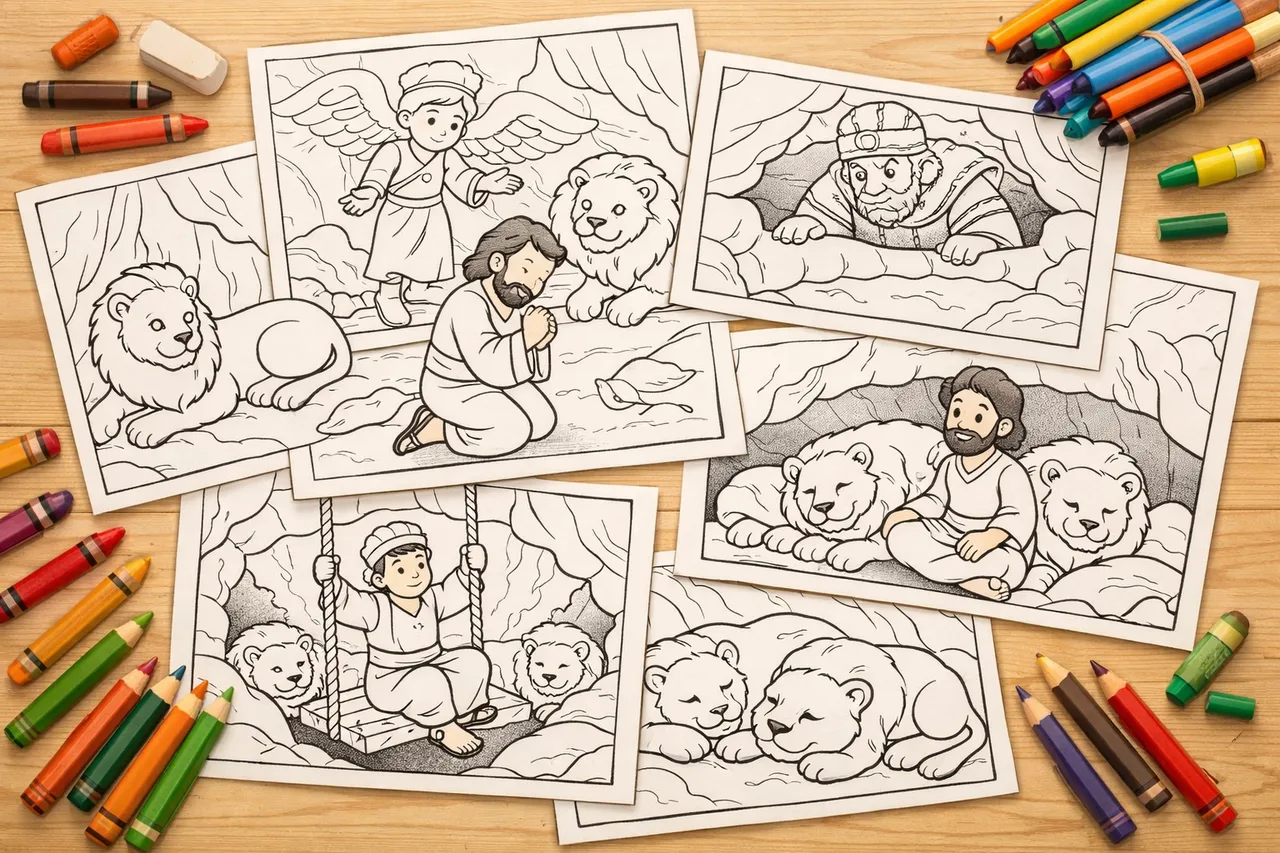 Daniel and the Lions Den coloring pages cover collage