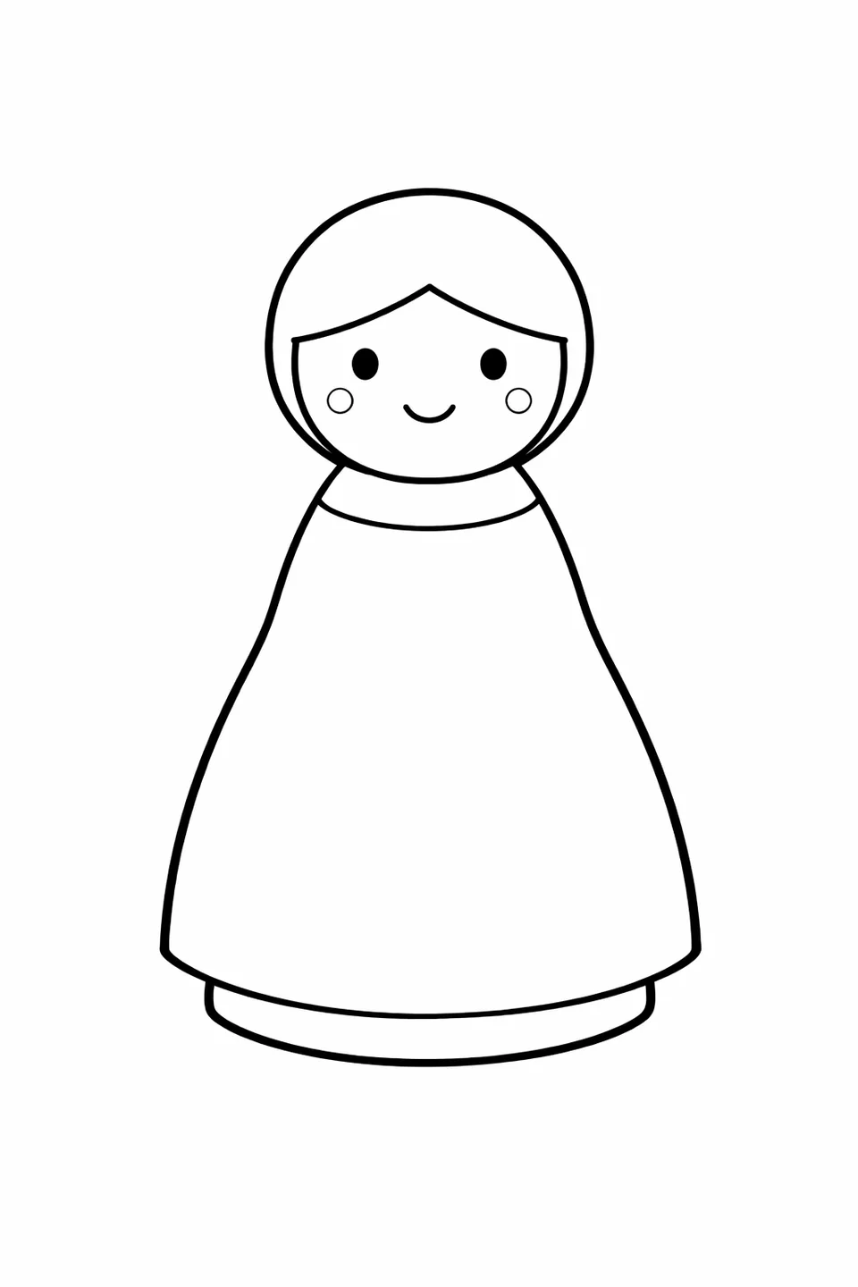 Wooden peg doll with a rounded head, simple facial features, and a bell-shaped skirt