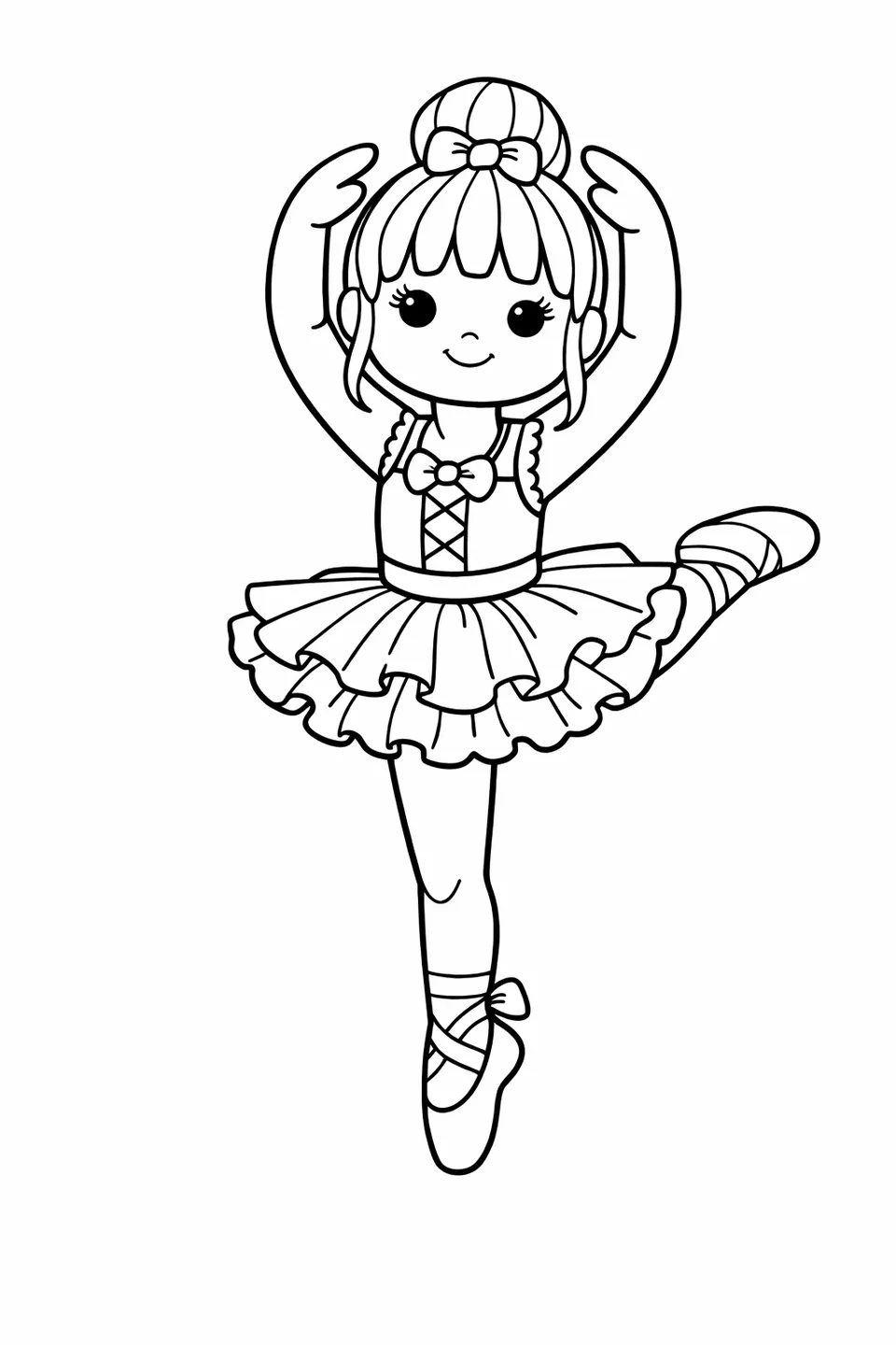 Ballerina doll in a tutu and pointe shoes posed in an arabesque on one leg