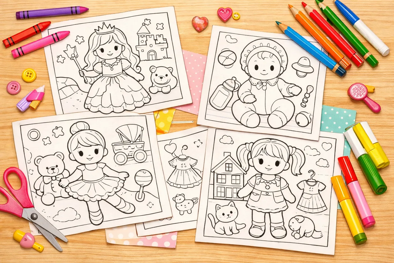 Dolls coloring pages cover collage