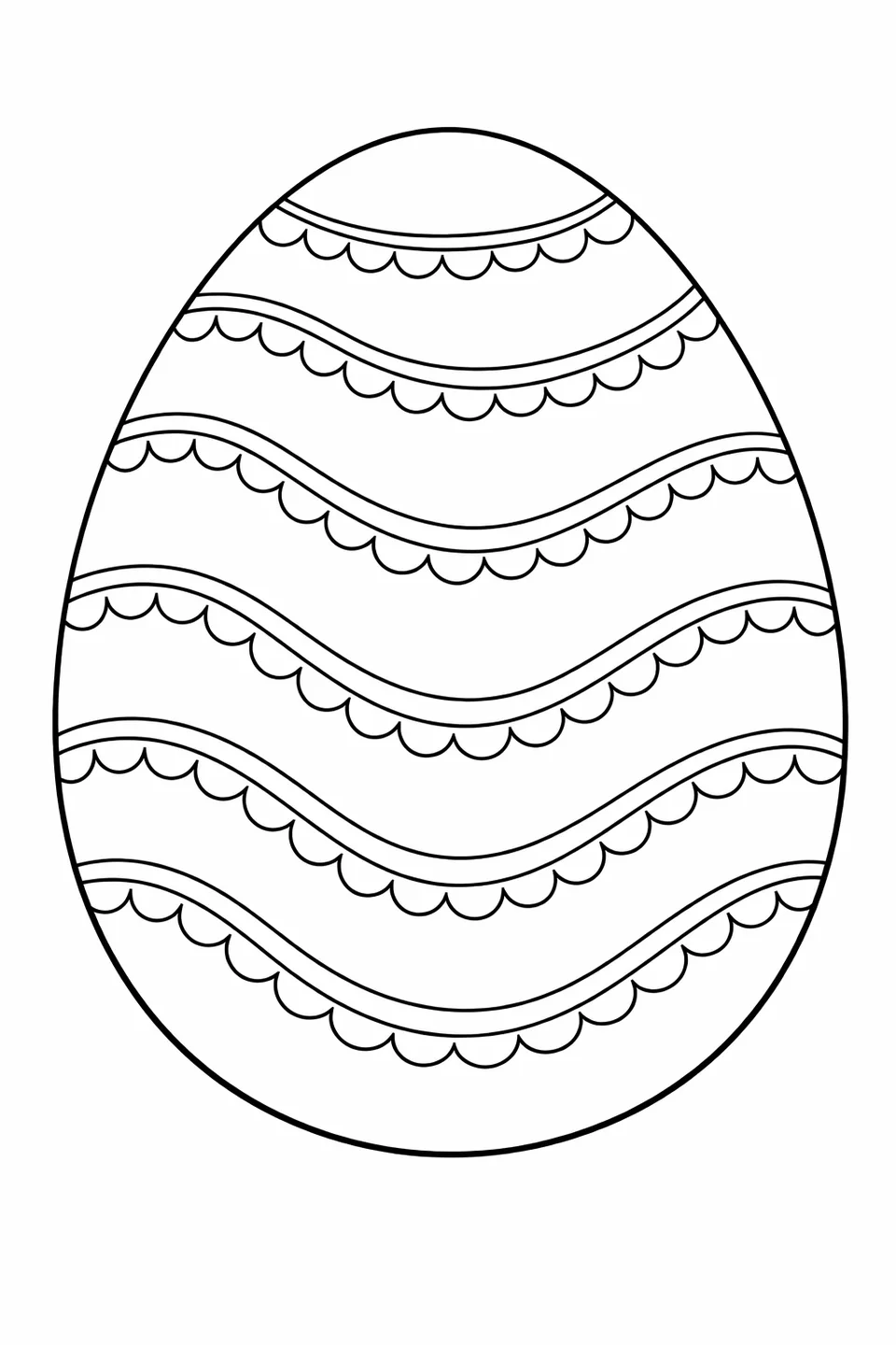 Very large Easter egg outline covered in wide horizontal wavy stripes, each stripe bordered by a scalloped bumpy edge