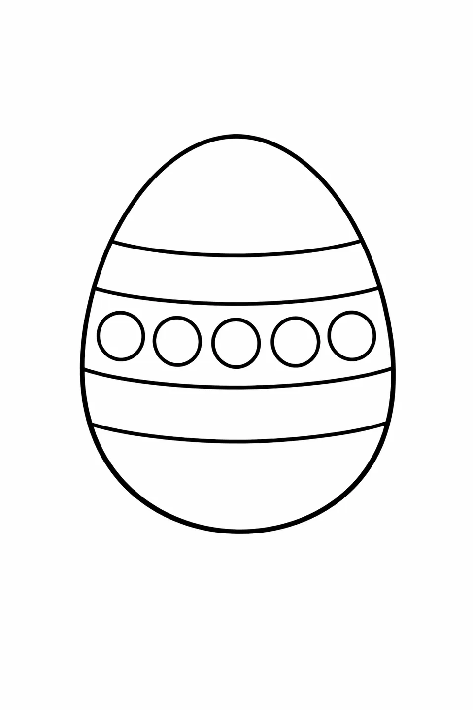 Simple Easter egg outline with three wide horizontal stripes and a row of five large circles across the middle stripe