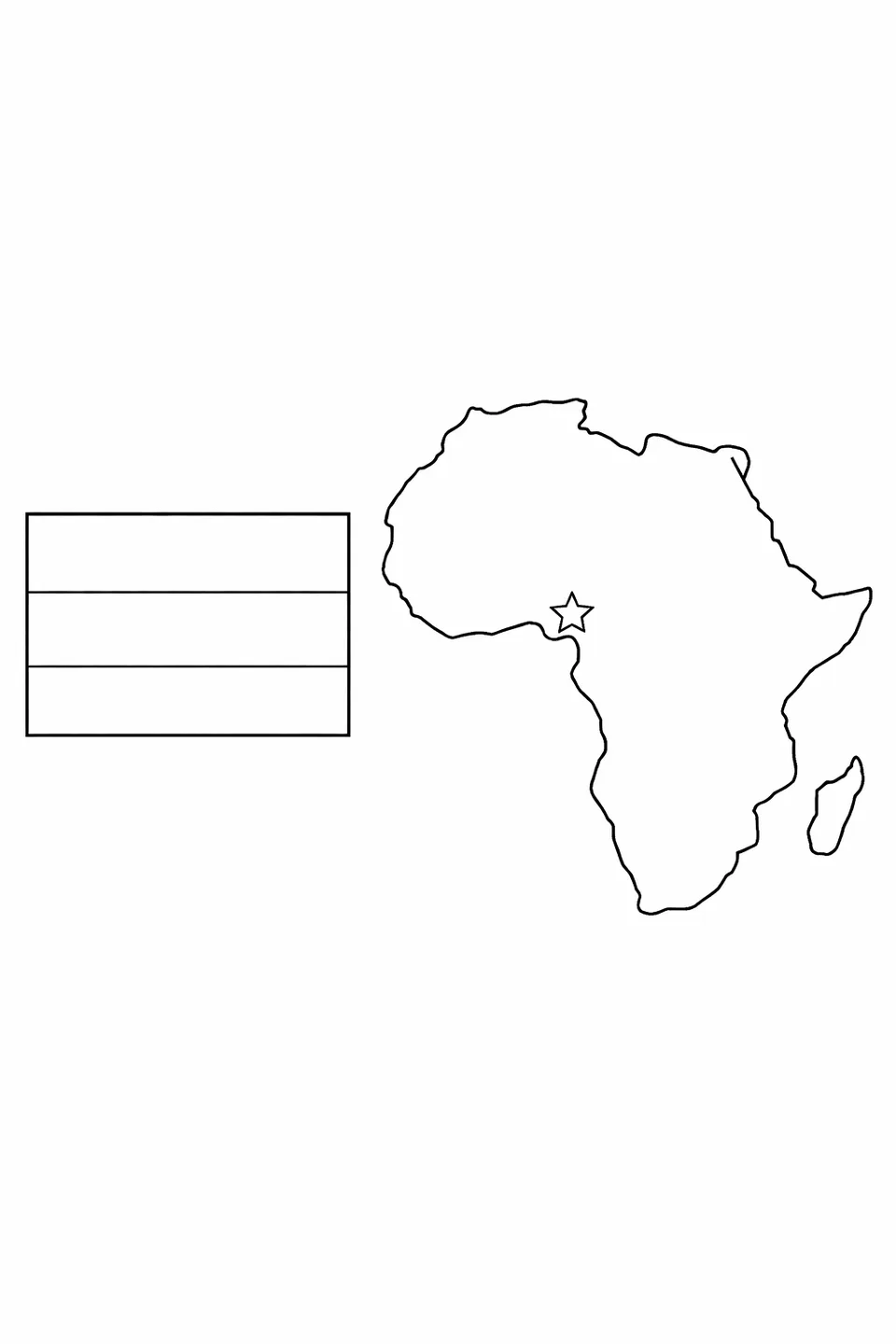 Gabon flag beside an outline of Africa with a star marking Gabon's location