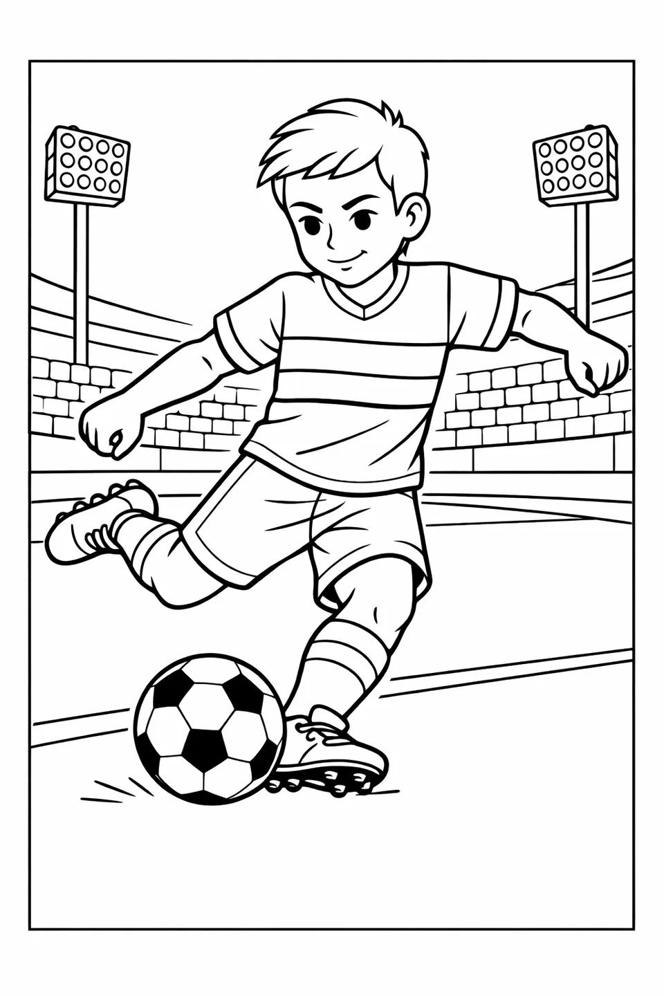 Soccer player in a Gabon flag striped jersey kicking a ball on a field