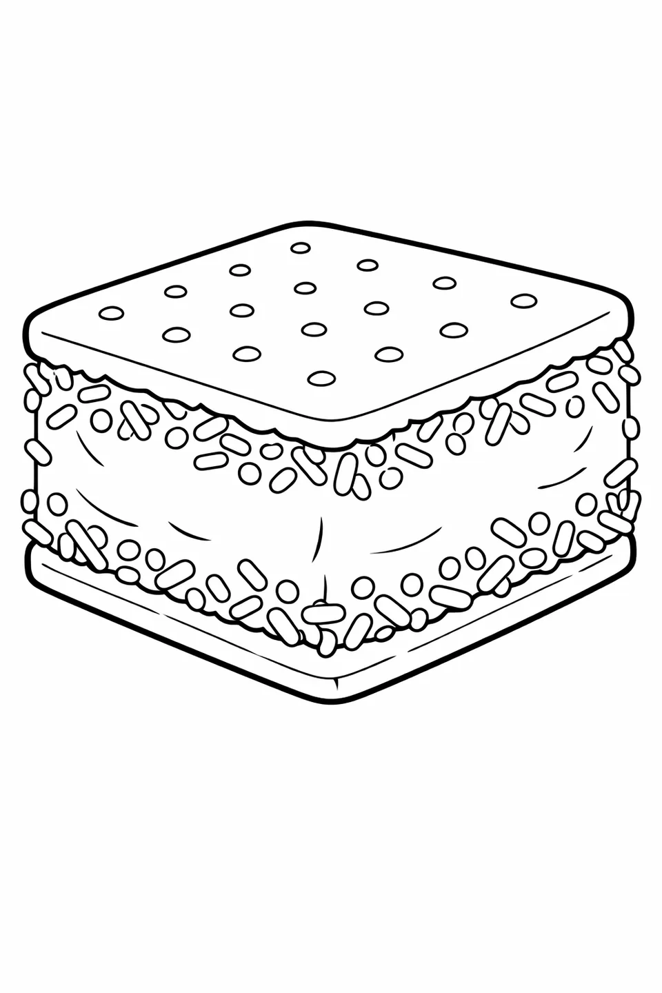 2枚のチョコレートウェハースと厚いアイスクリームフィリングでできた四角いアイスクリームサンド。露出した側面全体にスプリンクルがまぶされています