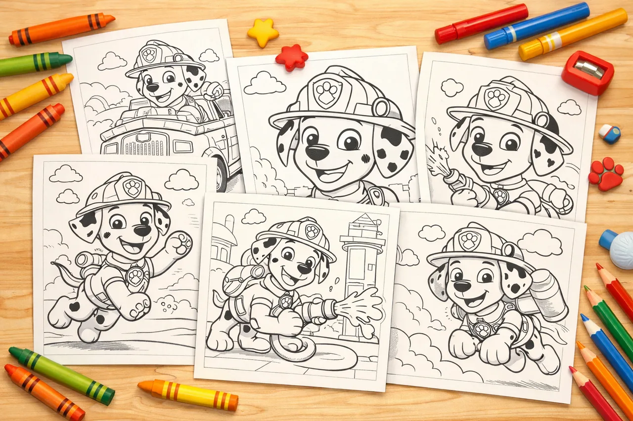 Marshall from PAW Patrol coloring pages cover collage