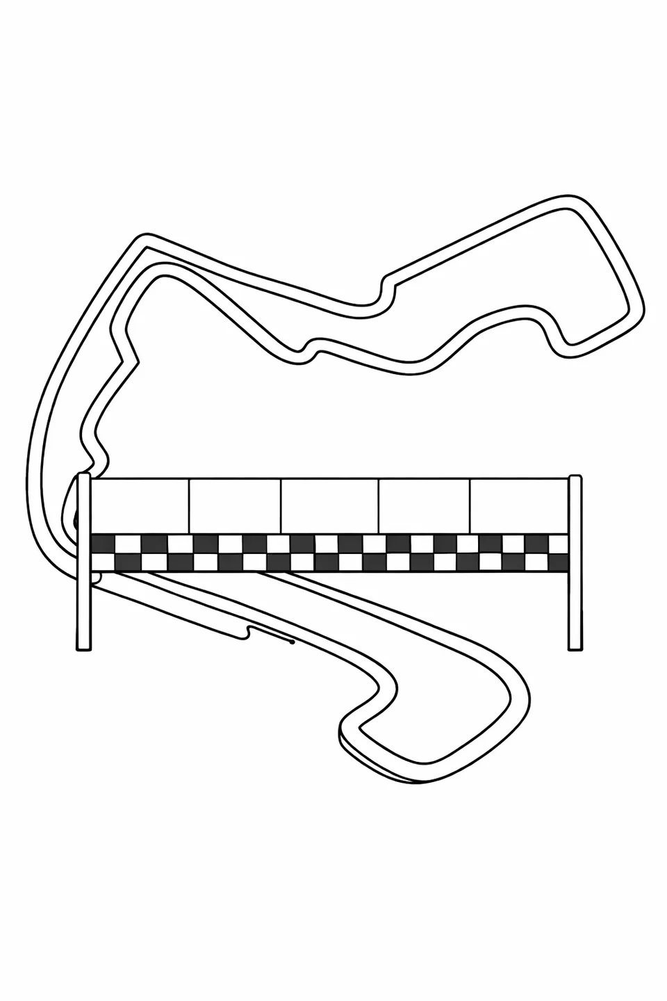 Top-down outline of the Monaco street circuit with a bicolor flag banner across the start-finish straight