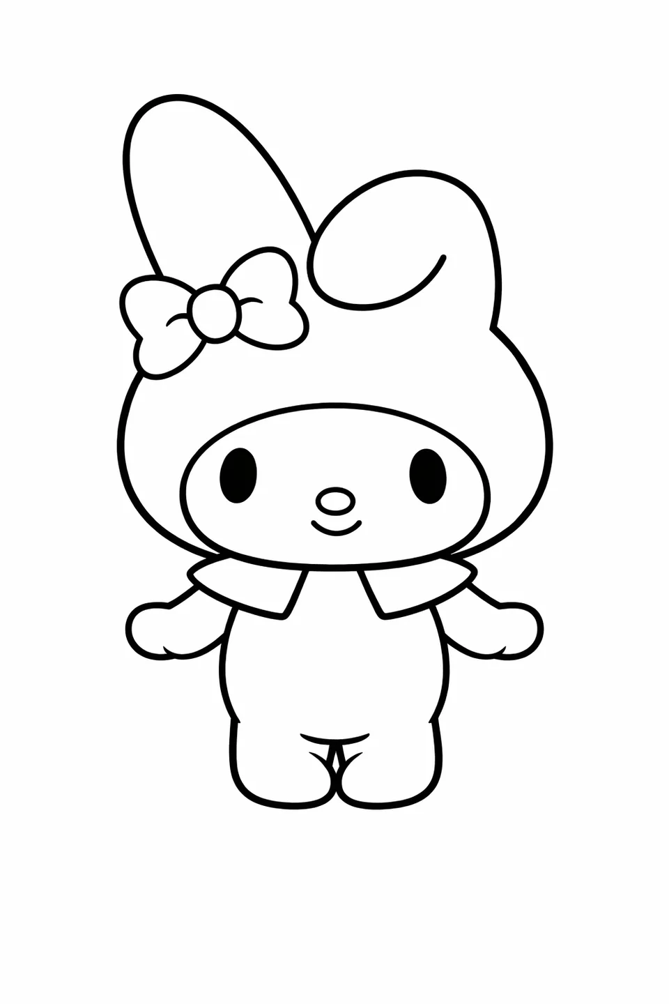 Full-body outline of My Melody in a simple standing pose with no background
