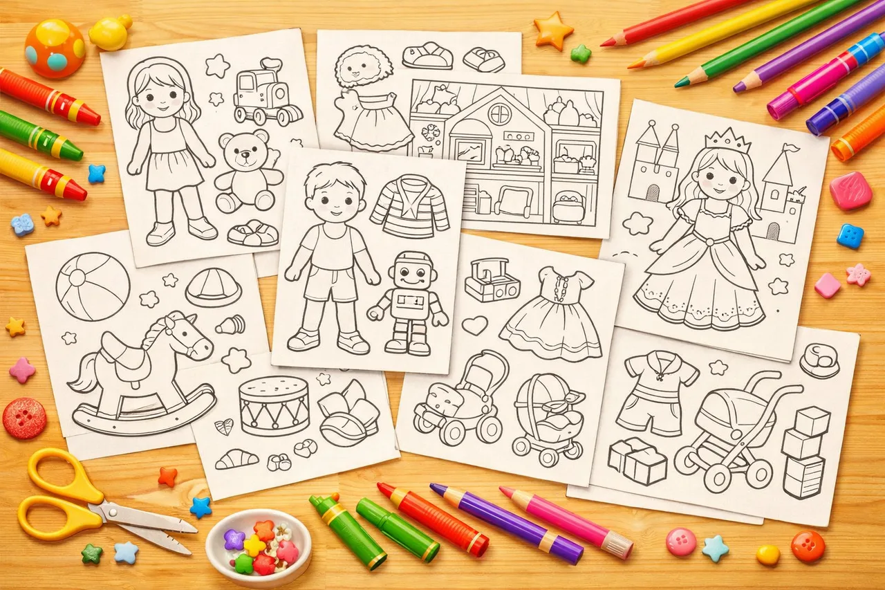 Paper Dolls coloring pages cover collage
