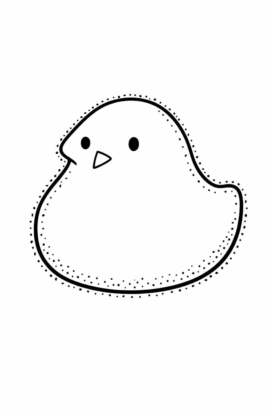 Один зефирный птенчик Peeps с округлым телом в форме капли, глазами-точками, крошечным треугольным клювом и текстурой из сахарной крупы по контуру