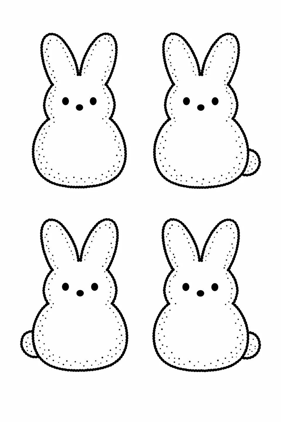 Четыре зефирных зайчика ПИПС, расположенные в сетке два на два