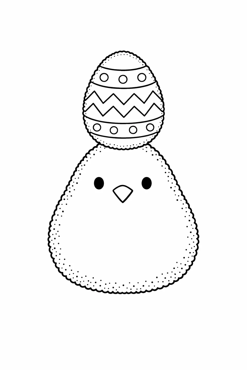 Зефирный цыпленок ПИПС с украшенным зигзагами пасхальным яйцом на голове