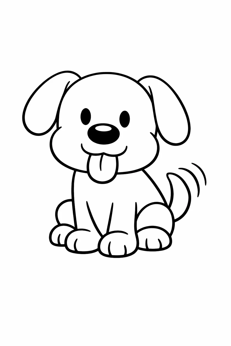 Round cartoon dog sitting with tongue out and tail raised