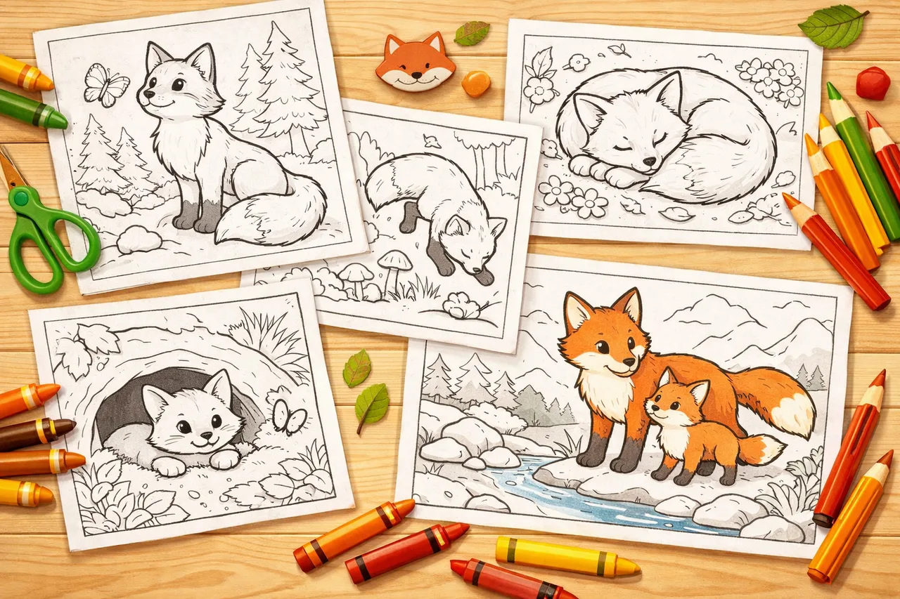 Red Fox coloring pages cover collage