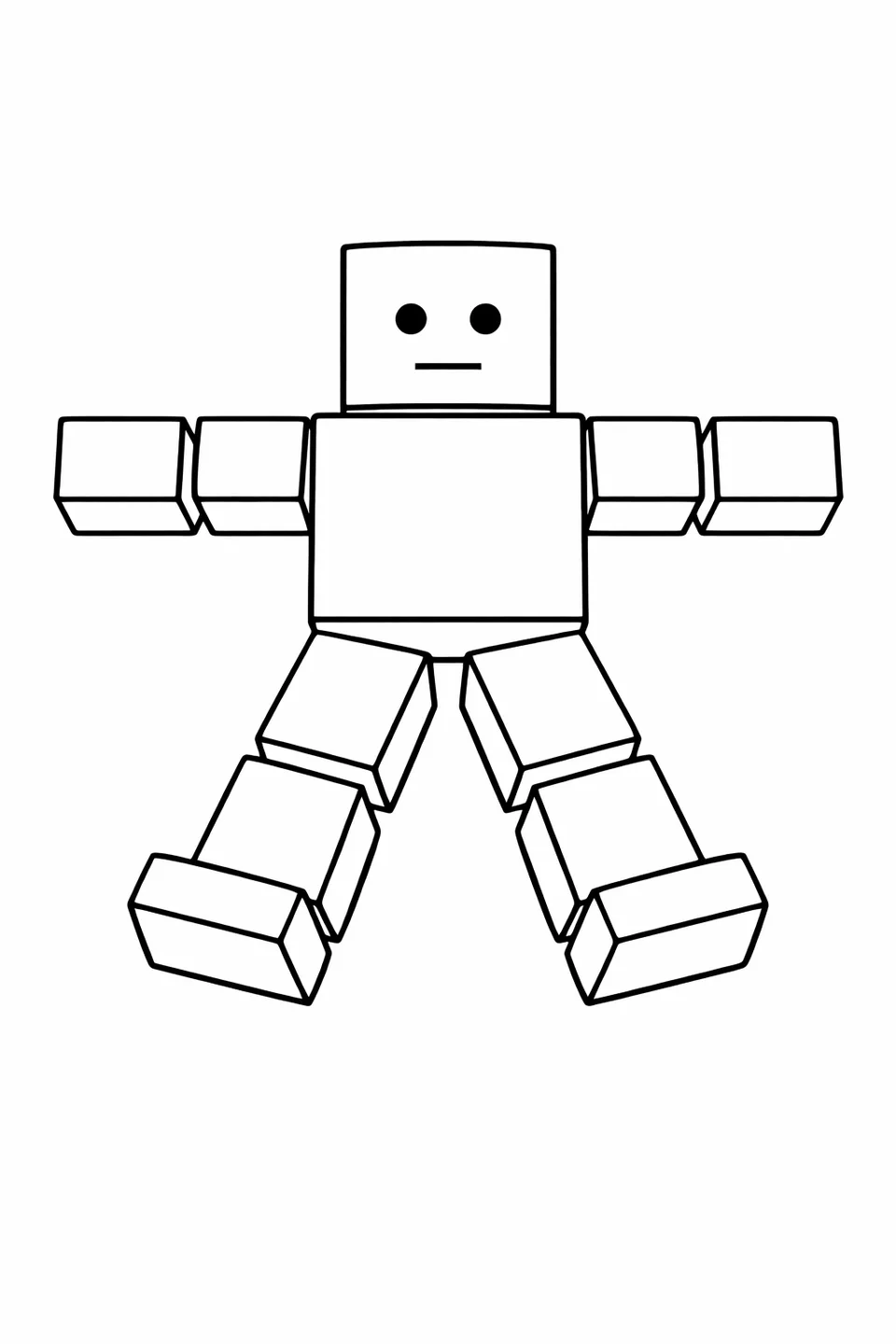 Roblox 블록 아바타가 위에서 본 모습으로 땅에 누워 팔다리를 넓게 벌리고 있으며, 팔꿈치와 무릎의 공간이 보입니다.