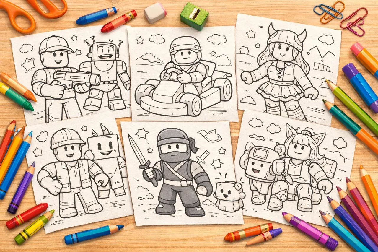 로블록스 아바타 캐릭터 색칠 페이지 커버 콜라주