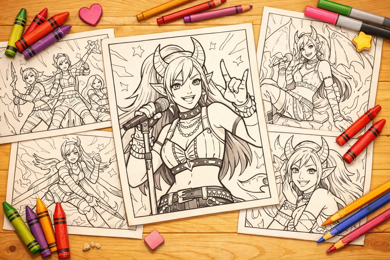 Rumi from KPop Demon Hunters — Half-Demon Lead Singer of HUNTR/X coloring pages cover collage