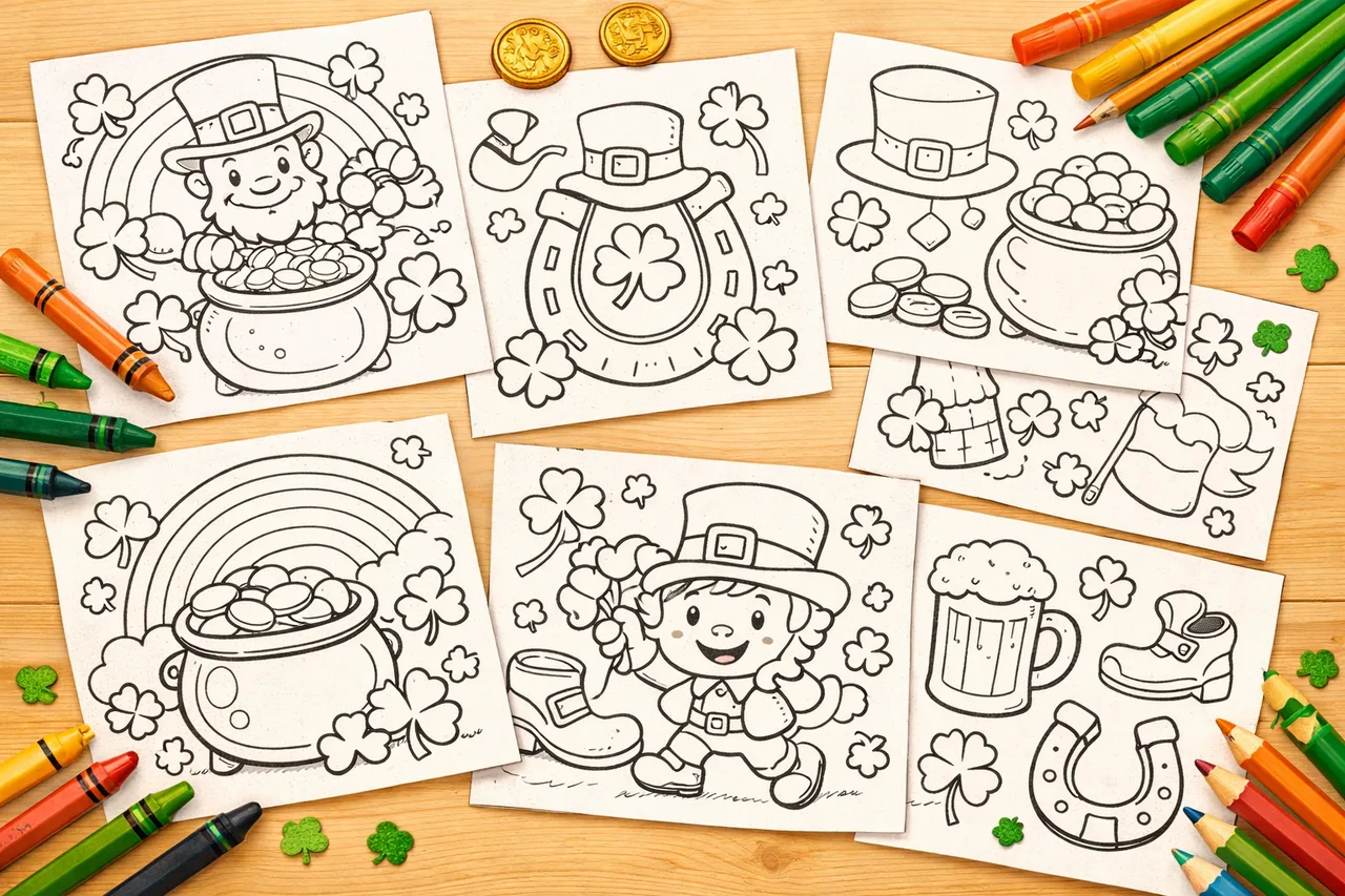 St. Patrick's Day coloring pages cover collage