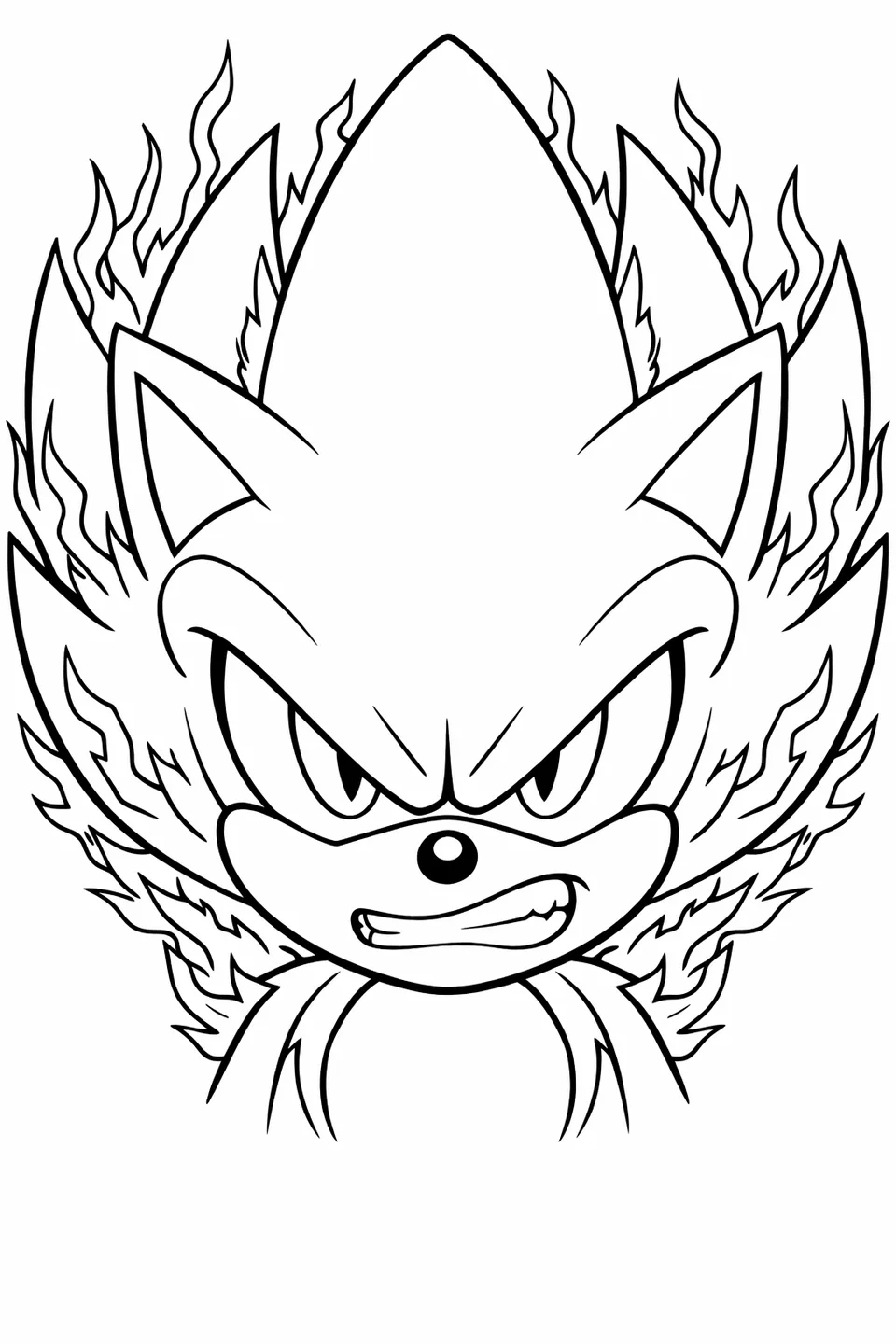Close-up of Super Sonic's face with red glowing eyes and golden spines fanning outward on either side