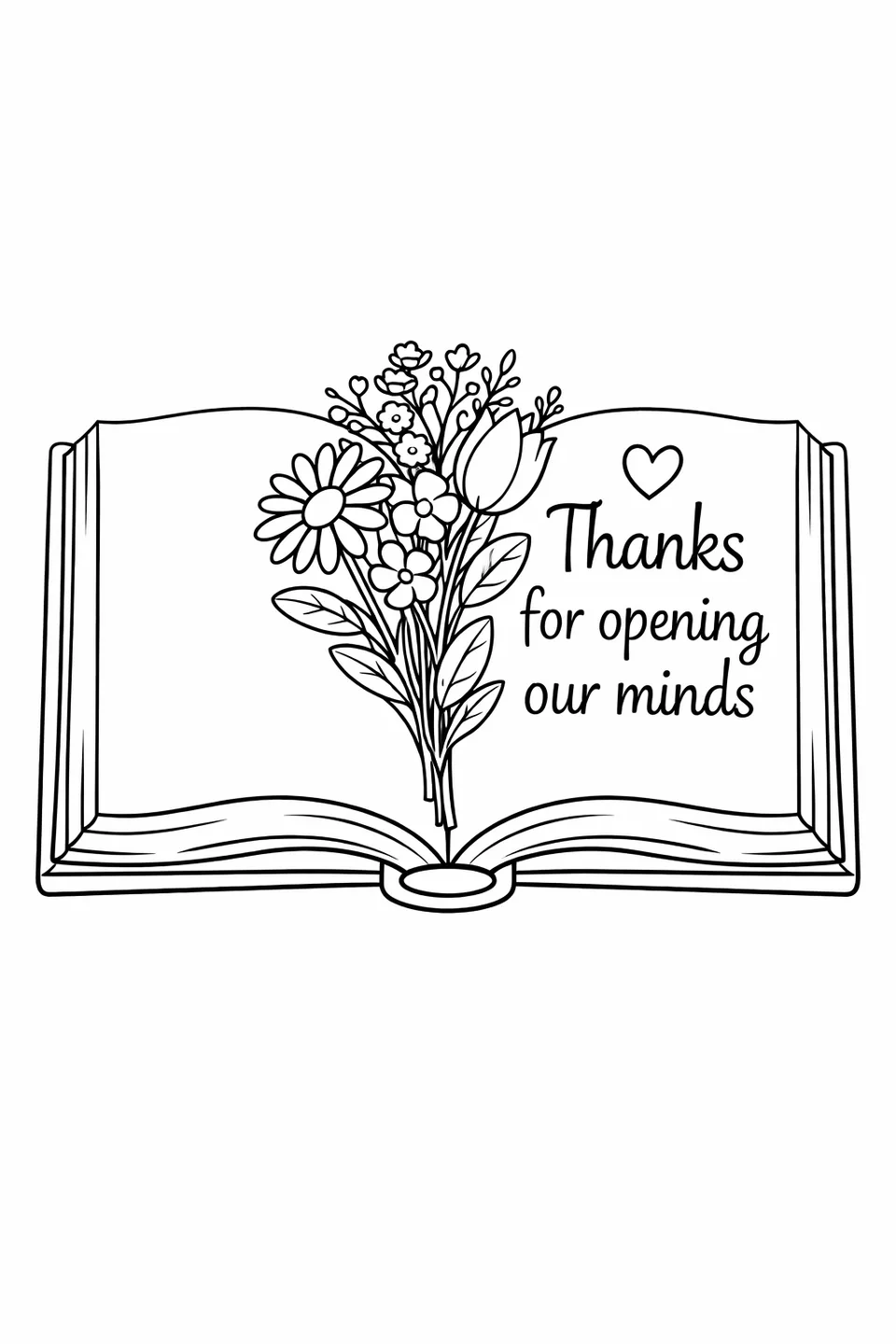 Open book with pressed flowers and a thank you message on one page