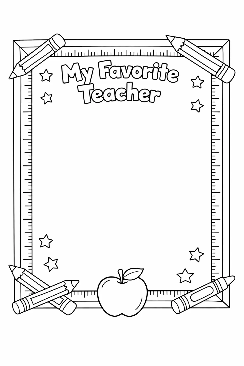 Rectangular frame made of pencils and rulers with the words My Favorite Teacher along the top