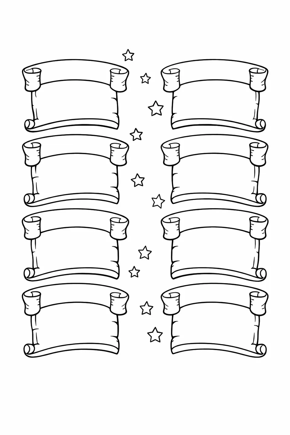 Ten stone scroll shapes arranged in two columns each showing one numbered commandment with ribbon decorations