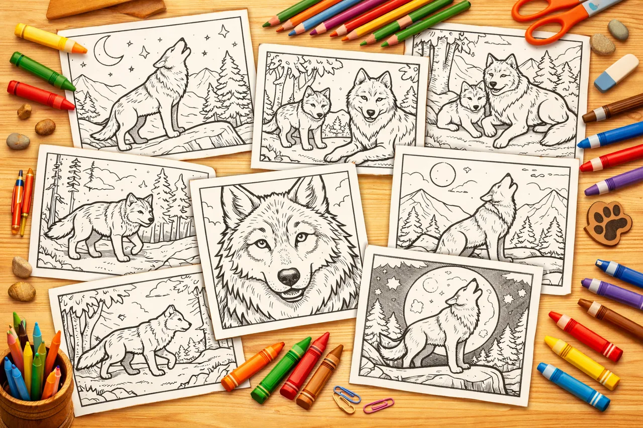 Wolf coloring pages cover collage